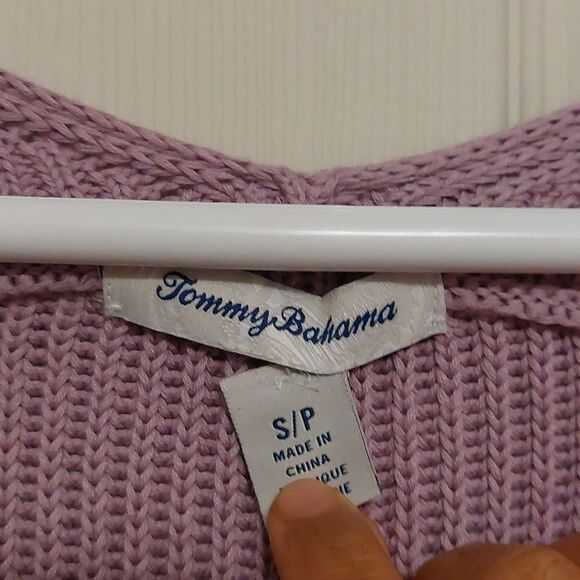 Tommy Bahama Purple Ribbed Knit Dropped Shoulders V-Neck Sweater Size S - Picture 2 of 6